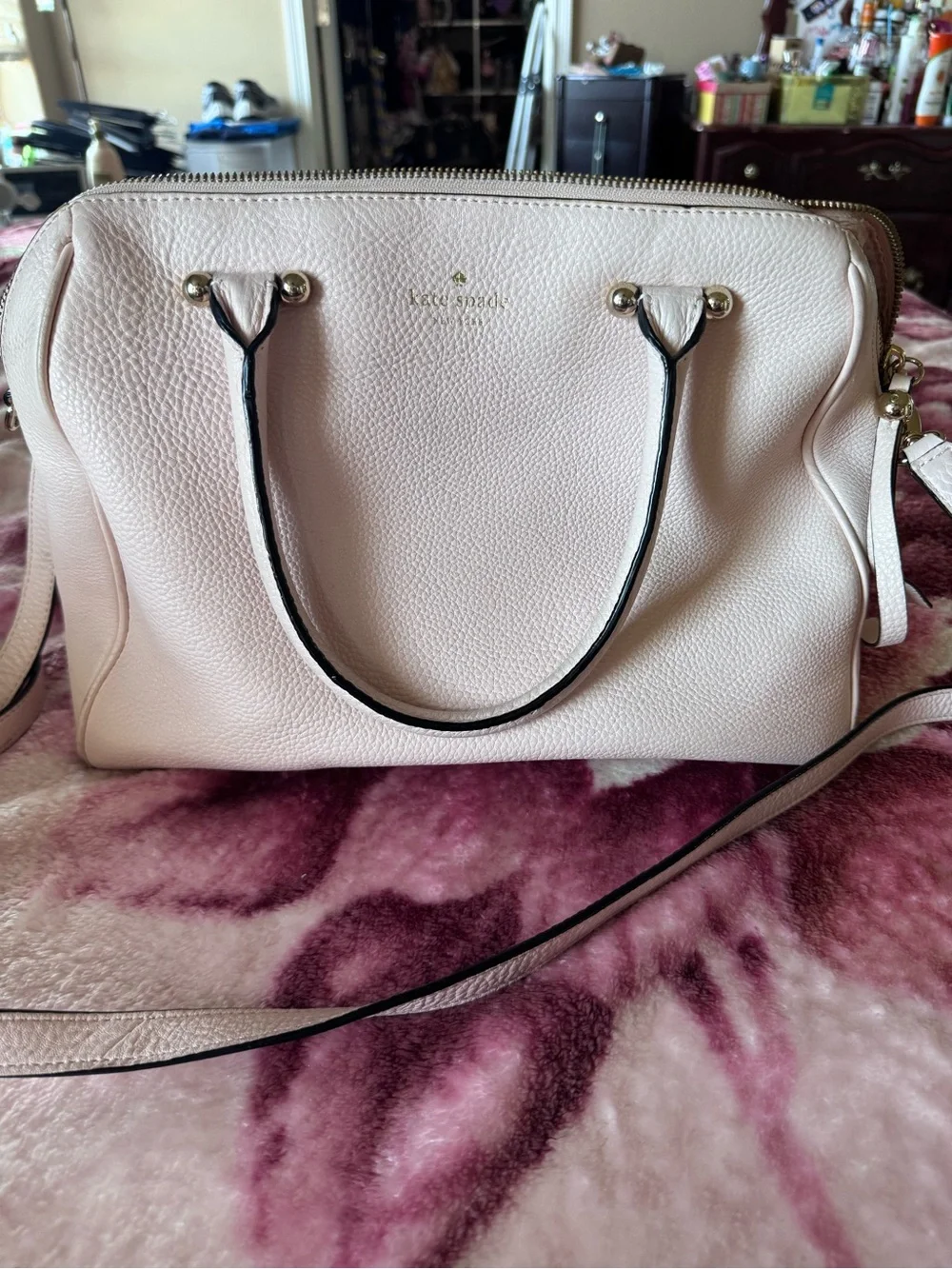 kate spade Pebbled Satchel in Pale Pink with Gold Hardware